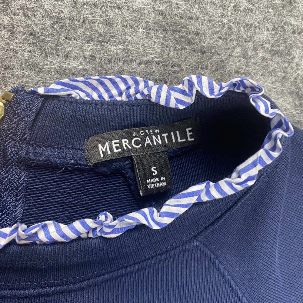 J Crew Womens Sweatshirt Blue Small Stripe Collar Cuffs - Picture 2 of 7
